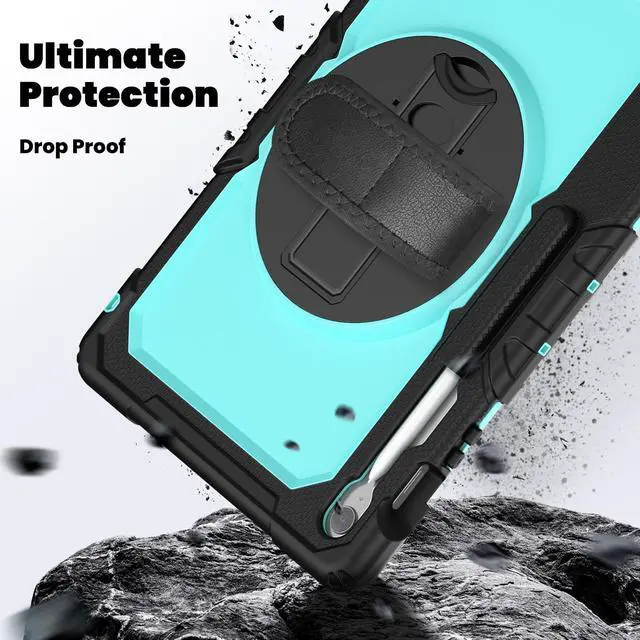 Alt view image 4 of 7 - Heavy Duty Shockproof Case with Screen Protector, 360° Rotating Stand, Hand & Shoulder Strap for Samsung Galaxy Tab S10 FE+ 13.1" 2025 (X620/X626B), Light bluePC