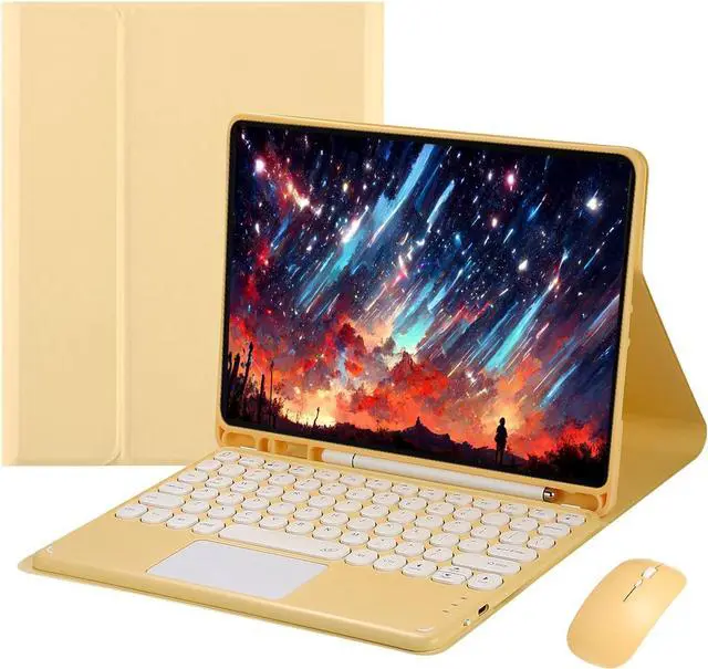 Main image of Touch Keyboard Case for iPad 9.7" (6th/5th Gen 2018/2017, Air 2/Air 1), Magnetically Detachable Bluetooth Keyboard with Mouse, Yellow