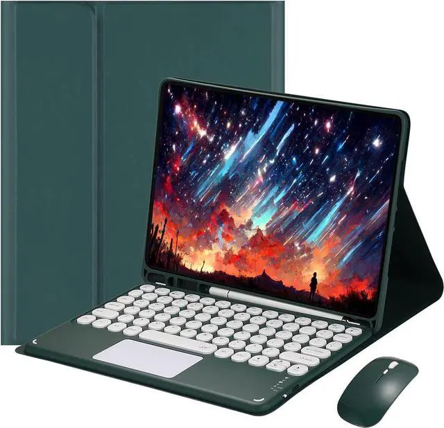Main image of Touch Keyboard Case for iPad 9.7" (6th/5th Gen 2018/2017, Air 2/Air 1), Magnetically Detachable Bluetooth Keyboard with Mouse, Dark Green