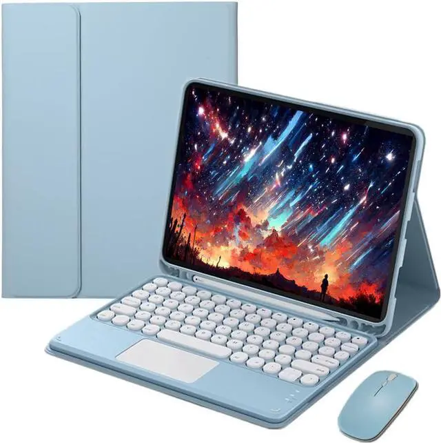 Main image of Touch Keyboard Case for iPad 9.7" (6th/5th Gen 2018/2017, Air 2/Air 1), Magnetically Detachable Bluetooth Keyboard with Mouse, Blue