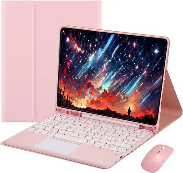 Main image of Touch Keyboard Case for iPad 9.7" (6th/5th Gen 2018/2017, Air 2/Air 1), Magnetically Detachable Bluetooth Keyboard with Mouse, Pink