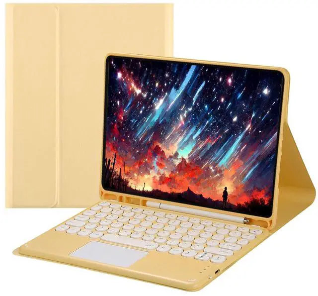 Main image of Magnetically Detachable Touch Bluetooth Keyboard Case with Pencil Holder for iPad 9.7" 2018/2017, iPad Air 2 / iPad Air, Yellow