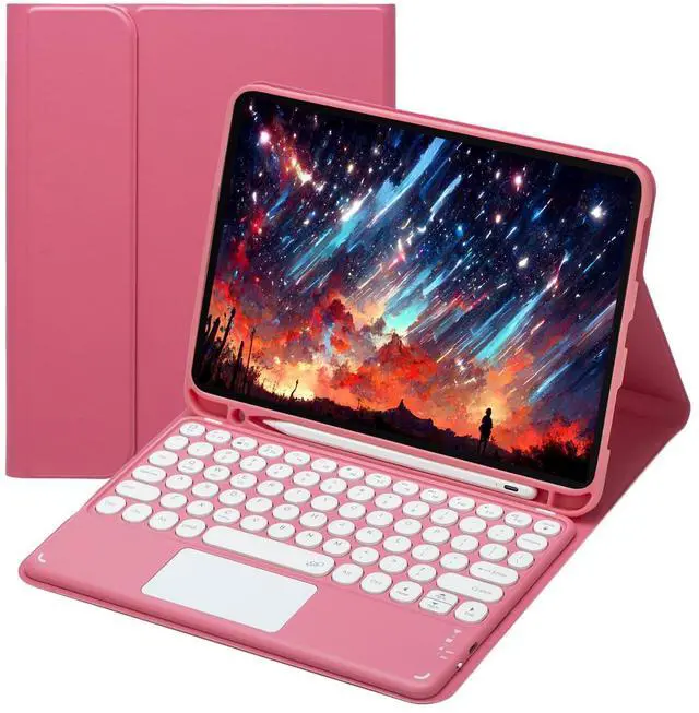 Main image of Magnetically Detachable Touch Bluetooth Keyboard Case with Pencil Holder for iPad 9.7" 2018/2017, iPad Air 2 / iPad Air,Red