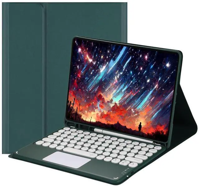 Main image of Magnetically Detachable Touch Bluetooth Keyboard Case with Pencil Holder for iPad 9.7" 2018/2017, iPad Air 2 / iPad Air,Dark Green