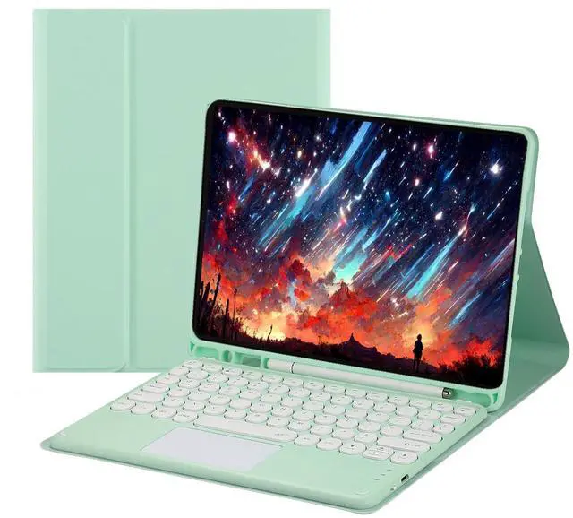 Main image of Magnetically Detachable Touch Bluetooth Keyboard Case with Pencil Holder for iPad 9.7" 2018/2017, iPad Air 2 / iPad Air,Green