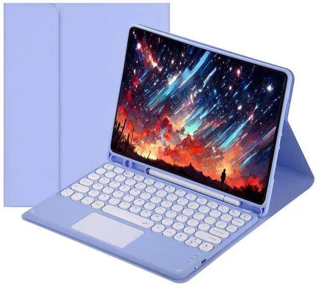 Main image of Magnetically Detachable Touch Bluetooth Keyboard Case with Pencil Holder for iPad 9.7" 2018/2017, iPad Air 2 / iPad Air,Purple
