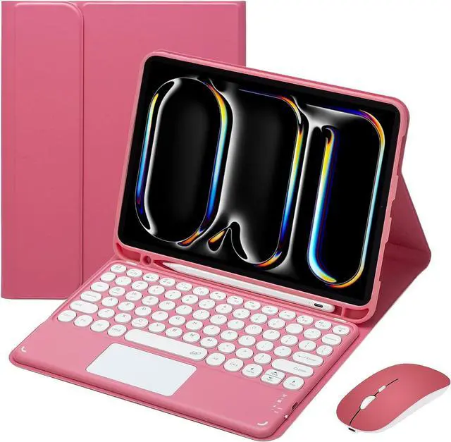 Main image of Magnetically Detachable Touch Bluetooth Keyboard Case with Mouse, Compatible with iPad Pro 11 Inch 5th Generation (M4) 2024, Red