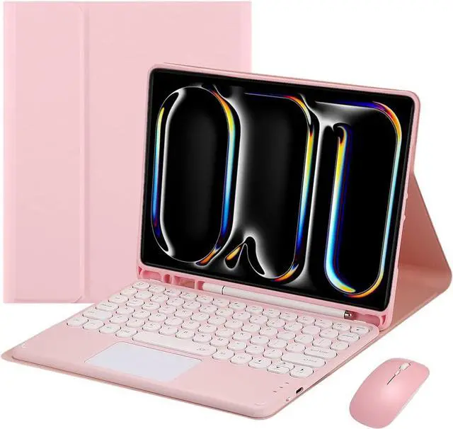 Main image of Magnetically Detachable Touch Bluetooth Keyboard Case with Mouse, Compatible with iPad Pro 11 Inch 5th Generation (M4) 2024, Pink