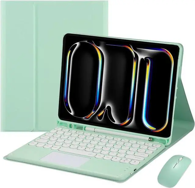 Main image of Magnetically Detachable Touch Bluetooth Keyboard Case with Mouse, Compatible with iPad Pro 11 Inch 5th Generation (M4) 2024, Green