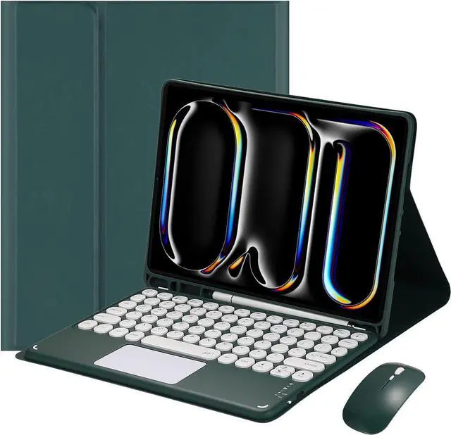 Main image of Magnetically Detachable Touch Bluetooth Keyboard Case with Mouse, Compatible with iPad Pro 11 Inch 5th Generation (M4) 2024, Dark Green