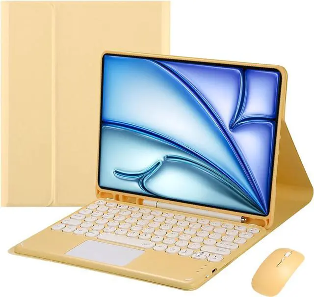 Main image of Magnetically Detachable Touch Bluetooth Keyboard Case with Mouse for iPad Air 11" M3(2025)/M2(2024), iPad Air 5th/4th Gen 10.9" (2022/2020), Yellow