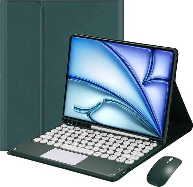 Main image of Magnetically Detachable Touch Bluetooth Keyboard Case with Mouse for iPad Air 11" M3(2025)/M2(2024), iPad Air 5th/4th Gen 10.9" (2022/2020),Dark Green