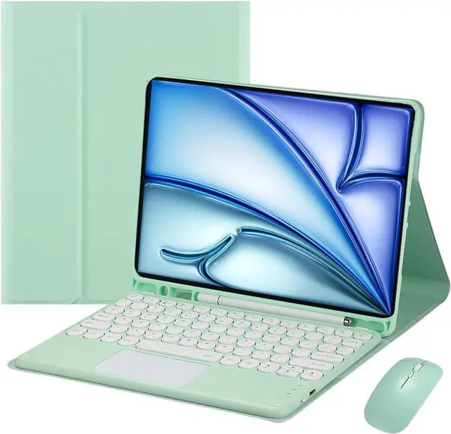 Main image of Magnetically Detachable Touch Bluetooth Keyboard Case with Mouse for iPad Air 11" M3(2025)/M2(2024), iPad Air 5th/4th Gen 10.9" (2022/2020),Green