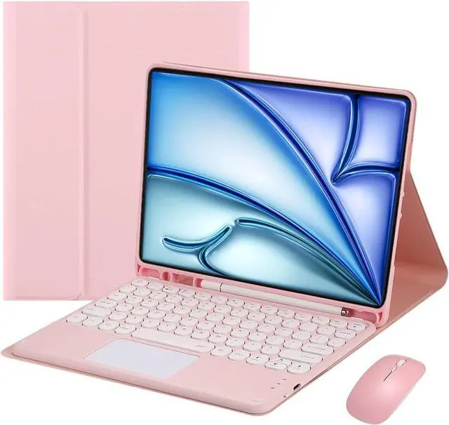 Main image of Magnetically Detachable Touch Bluetooth Keyboard Case with Mouse for iPad Air 11" M3(2025)/M2(2024), iPad Air 5th/4th Gen 10.9" (2022/2020),Pink