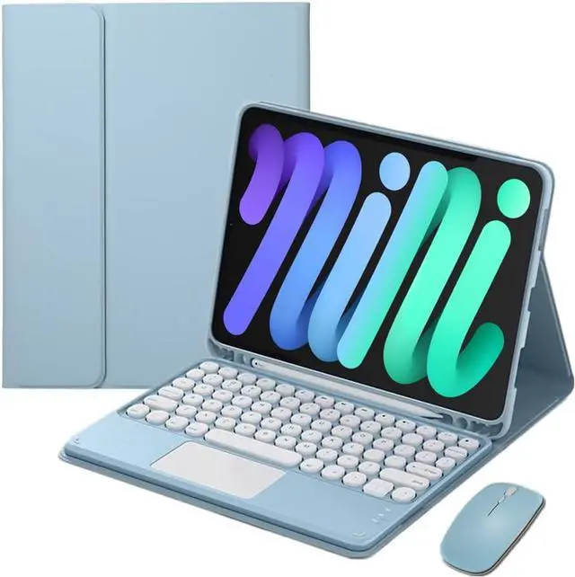 Main image of Magnetically Detachable Touch Bluetooth Keyboard Case with Mouse, Compatible with iPad mini 7 (A17 Pro) 2024 & iPad mini 6 8.3 Inch, Blue