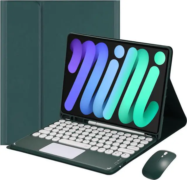 Main image of Magnetically Detachable Touch Bluetooth Keyboard Case with Mouse, Compatible with iPad mini 7 (A17 Pro) 2024 & iPad mini 6 8.3 Inch, Dark Green