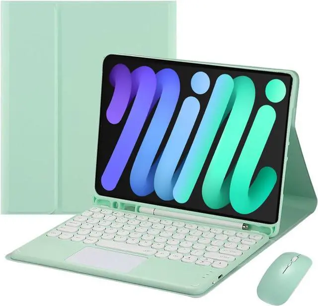 Main image of Magnetically Detachable Touch Bluetooth Keyboard Case with Mouse, Compatible with iPad mini 7 (A17 Pro) 2024 & iPad mini 6 8.3 Inch, Green