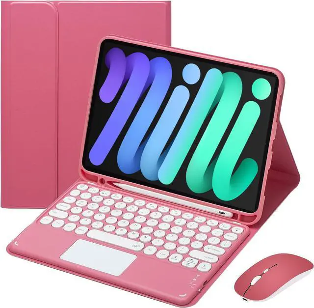 Main image of Magnetically Detachable Touch Bluetooth Keyboard Case with Mouse, Compatible with iPad mini 7 (A17 Pro) 2024 & iPad mini 6 8.3 Inch, Red
