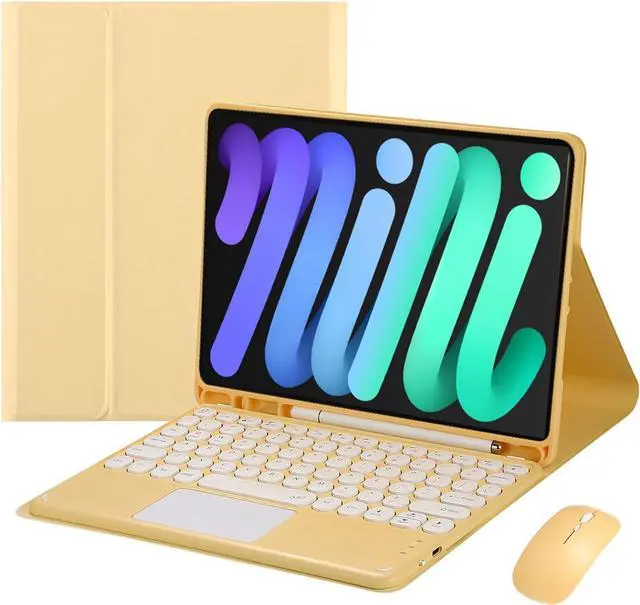 Main image of Magnetically Detachable Touch Bluetooth Keyboard Case with Mouse, Compatible with iPad mini 7 (A17 Pro) 2024 & iPad mini 6 8.3 Inch, Yellow