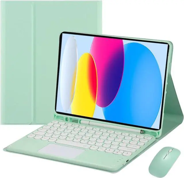 Main image of Magnetically Detachable Touch Bluetooth Keyboard Case with Mouse for iPad 11th Gen (A16, 2025) 11" & iPad 10th Gen (2022) 10.9", Green