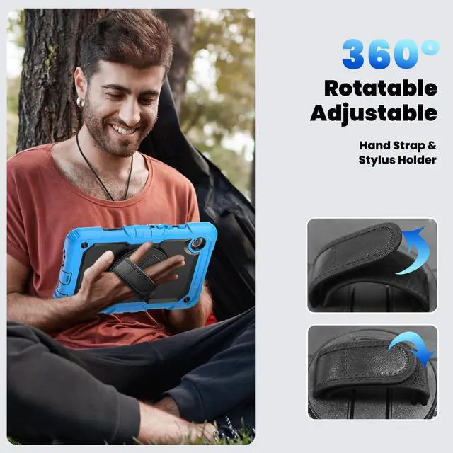 Alt view image 7 of 7 - Heavy Duty Shockproof Protective Case with Screen Protector, 360° Rotating Stand, Hand & Shoulder Strap for Samsung Galaxy Tab A9 8.7-inch (SM-X110/X115/X117), Light Blue