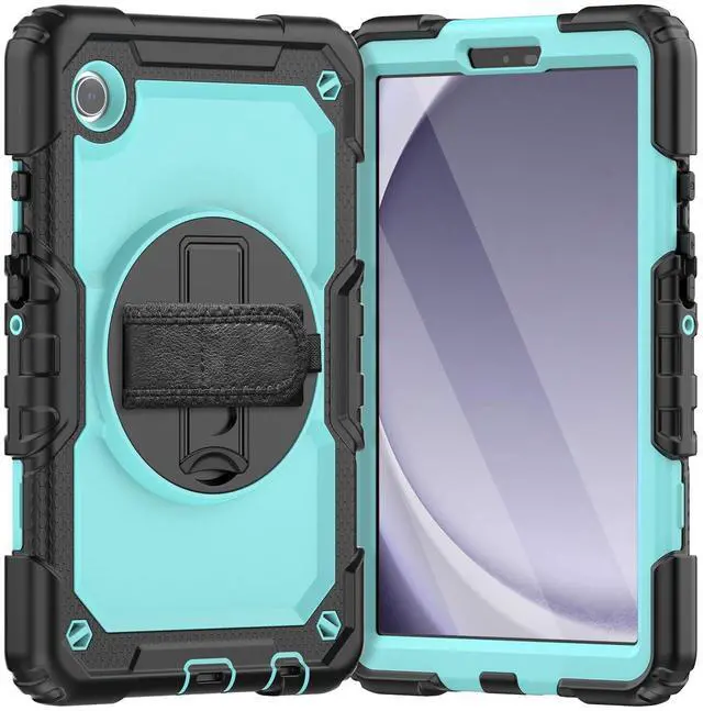 Main image of Heavy Duty Shockproof Protective Case with Screen Protector, 360° Rotating Stand, Hand & Shoulder Strap for Samsung Galaxy Tab A9 8.7-inch (SM-X110/X115/X117), Light bluePC