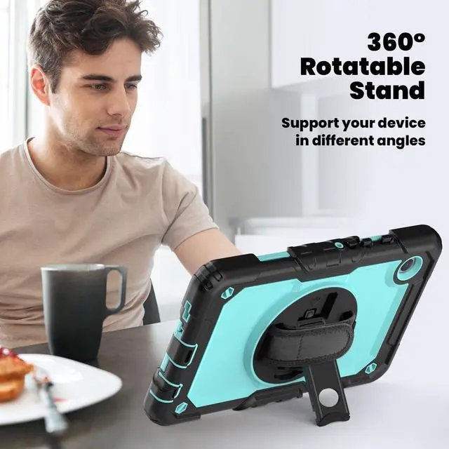 Alt view image 5 of 7 - Heavy Duty Shockproof Protective Case with Screen Protector, 360° Rotating Stand, Hand & Shoulder Strap for Samsung Galaxy Tab A9 8.7-inch (SM-X110/X115/X117), Light bluePC
