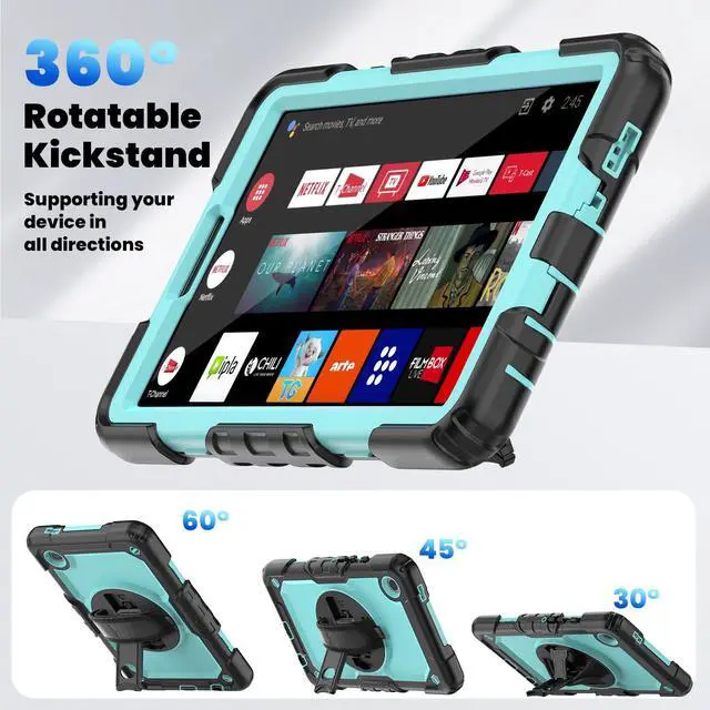 Alt view image 6 of 7 - Heavy Duty Shockproof Protective Case with Screen Protector, 360° Rotating Stand, Hand & Shoulder Strap for Samsung Galaxy Tab A9 8.7-inch (SM-X110/X115/X117), Light bluePC