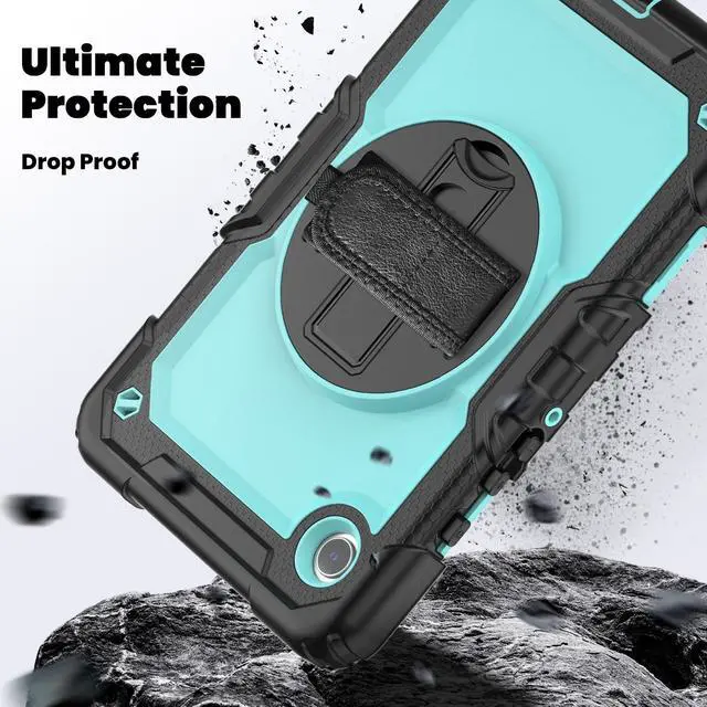 Alt view image 4 of 7 - Heavy Duty Shockproof Protective Case with Screen Protector, 360° Rotating Stand, Hand & Shoulder Strap for Samsung Galaxy Tab A9 8.7-inch (SM-X110/X115/X117), Light bluePC