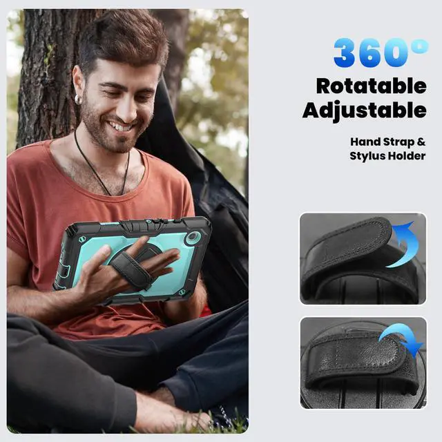 Alt view image 7 of 7 - Heavy Duty Shockproof Protective Case with Screen Protector, 360° Rotating Stand, Hand & Shoulder Strap for Samsung Galaxy Tab A9 8.7-inch (SM-X110/X115/X117), Light bluePC