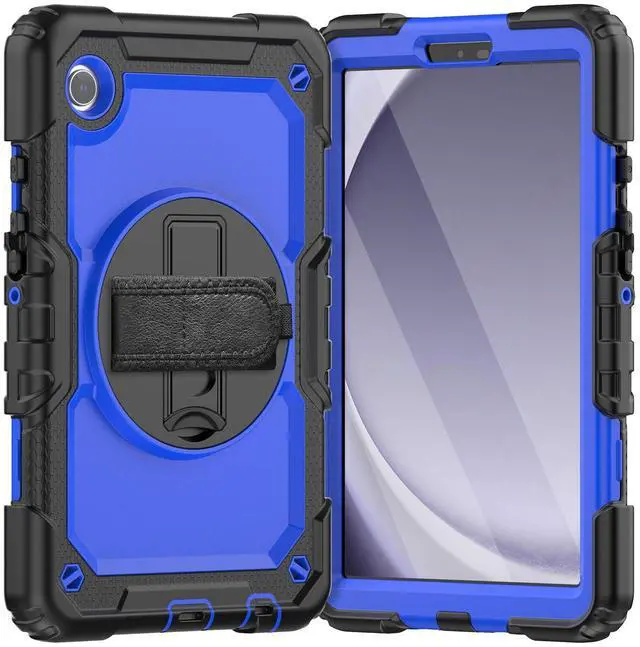 Main image of Heavy Duty Shockproof Protective Case with Screen Protector, 360° Rotating Stand, Hand & Shoulder Strap for Samsung Galaxy Tab A9 8.7-inch (SM-X110/X115/X117),BluePC