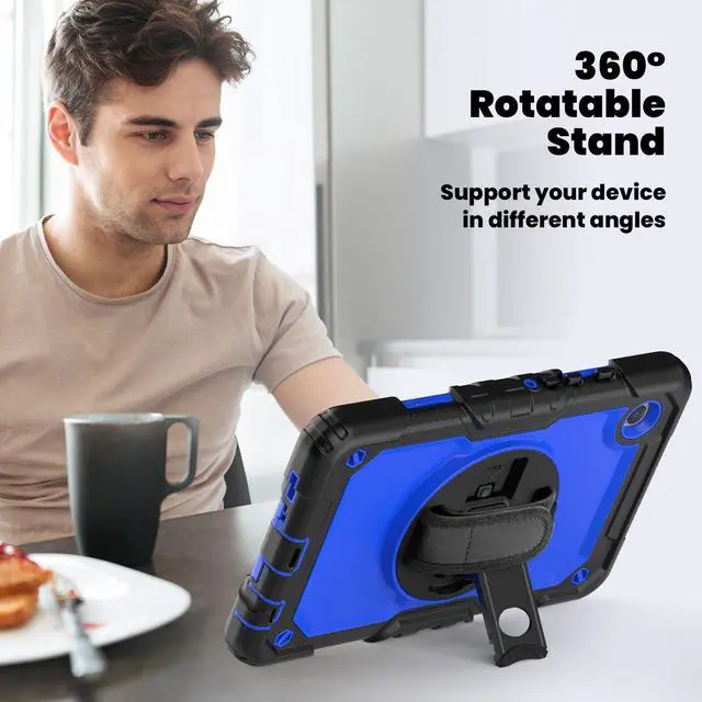 Alt view image 5 of 7 - Heavy Duty Shockproof Protective Case with Screen Protector, 360° Rotating Stand, Hand & Shoulder Strap for Samsung Galaxy Tab A9 8.7-inch (SM-X110/X115/X117),BluePC