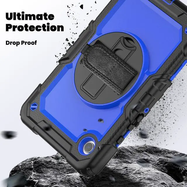 Alt view image 4 of 7 - Heavy Duty Shockproof Protective Case with Screen Protector, 360° Rotating Stand, Hand & Shoulder Strap for Samsung Galaxy Tab A9 8.7-inch (SM-X110/X115/X117),BluePC