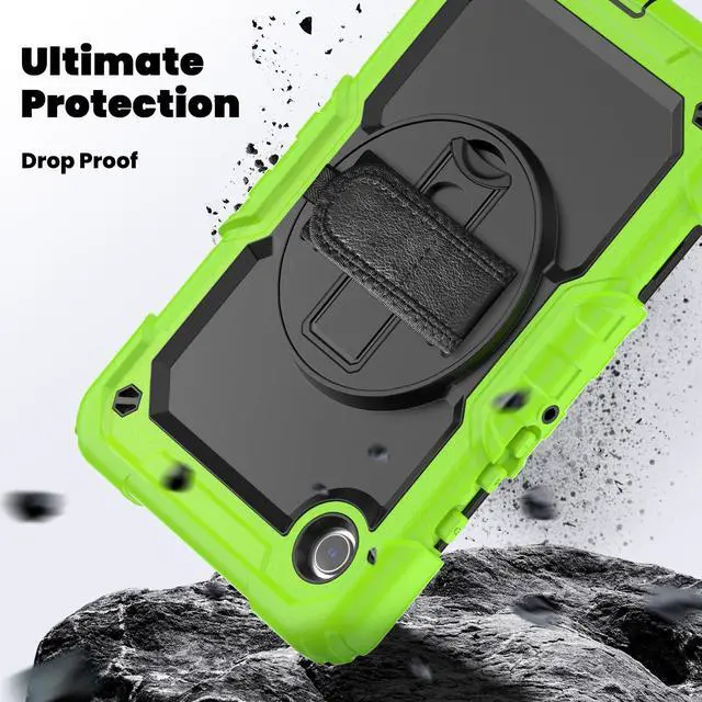 Alt view image 4 of 7 - Heavy Duty Shockproof Protective Case with Screen Protector, 360° Rotating Stand, Hand & Shoulder Strap for Samsung Galaxy Tab A9 8.7-inch (SM-X110/X115/X117),Green