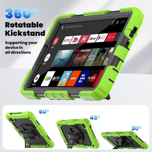 Alt view image 6 of 7 - Heavy Duty Shockproof Protective Case with Screen Protector, 360° Rotating Stand, Hand & Shoulder Strap for Samsung Galaxy Tab A9 8.7-inch (SM-X110/X115/X117),Green