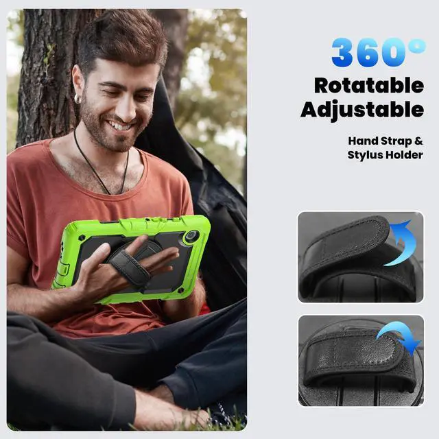 Alt view image 7 of 7 - Heavy Duty Shockproof Protective Case with Screen Protector, 360° Rotating Stand, Hand & Shoulder Strap for Samsung Galaxy Tab A9 8.7-inch (SM-X110/X115/X117),Green