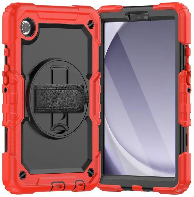 Main image of Heavy Duty Shockproof Protective Case with Screen Protector, 360° Rotating Stand, Hand & Shoulder Strap for Samsung Galaxy Tab A9 8.7-inch (SM-X110/X115/X117),Red