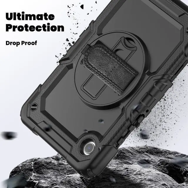 Alt view image 4 of 7 - Heavy Duty Shockproof Protective Case with Screen Protector, 360° Rotating Stand, Hand & Shoulder Strap for Samsung Galaxy Tab A9 8.7-inch (SM-X110/X115/X117),Black