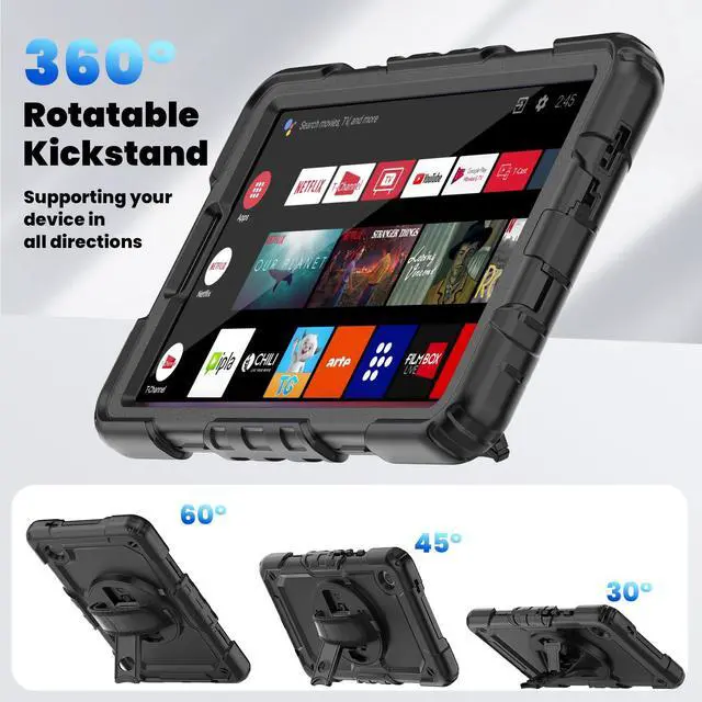 Alt view image 6 of 7 - Heavy Duty Shockproof Protective Case with Screen Protector, 360° Rotating Stand, Hand & Shoulder Strap for Samsung Galaxy Tab A9 8.7-inch (SM-X110/X115/X117),Black