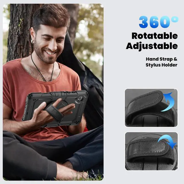 Alt view image 7 of 7 - Heavy Duty Shockproof Protective Case with Screen Protector, 360° Rotating Stand, Hand & Shoulder Strap for Samsung Galaxy Tab A9 8.7-inch (SM-X110/X115/X117),Black