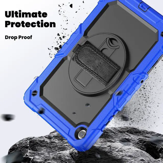 Alt view image 4 of 7 - Heavy Duty Shockproof Protective Case with Screen Protector, 360° Rotating Stand, Hand & Shoulder Strap for Samsung Galaxy Tab A9+ Plus 11-inch (SM-X210/X216/X218), Blue