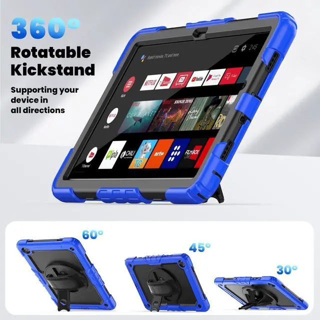 Alt view image 6 of 7 - Heavy Duty Shockproof Protective Case with Screen Protector, 360° Rotating Stand, Hand & Shoulder Strap for Samsung Galaxy Tab A9+ Plus 11-inch (SM-X210/X216/X218), Blue