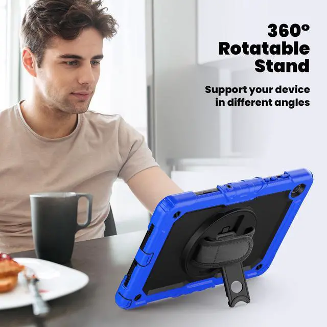 Alt view image 5 of 7 - Heavy Duty Shockproof Protective Case with Screen Protector, 360° Rotating Stand, Hand & Shoulder Strap for Samsung Galaxy Tab A9+ Plus 11-inch (SM-X210/X216/X218), Blue