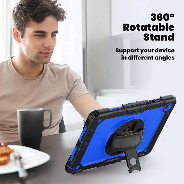 Alt view image 5 of 7 - Heavy Duty Shockproof Protective Case with Screen Protector, 360° Rotating Stand, Hand & Shoulder Strap for Samsung Galaxy Tab A9+ Plus 11-inch (SM-X210/X216/X218), BluePC
