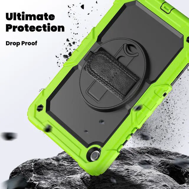 Alt view image 4 of 7 - Heavy Duty Shockproof Protective Case with Screen Protector, 360° Rotating Stand, Hand & Shoulder Strap for Samsung Galaxy Tab A9+ Plus 11-inch (SM-X210/X216/X218), Green
