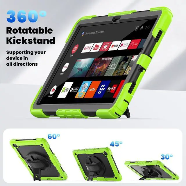 Alt view image 6 of 7 - Heavy Duty Shockproof Protective Case with Screen Protector, 360° Rotating Stand, Hand & Shoulder Strap for Samsung Galaxy Tab A9+ Plus 11-inch (SM-X210/X216/X218), Green