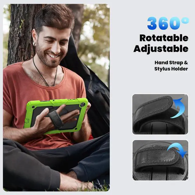 Alt view image 7 of 7 - Heavy Duty Shockproof Protective Case with Screen Protector, 360° Rotating Stand, Hand & Shoulder Strap for Samsung Galaxy Tab A9+ Plus 11-inch (SM-X210/X216/X218), Green