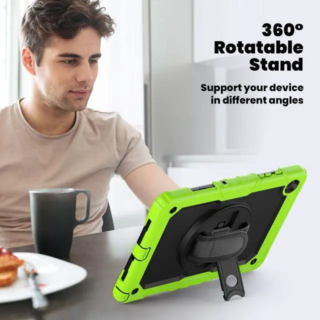 Alt view image 5 of 7 - Heavy Duty Shockproof Protective Case with Screen Protector, 360° Rotating Stand, Hand & Shoulder Strap for Samsung Galaxy Tab A9+ Plus 11-inch (SM-X210/X216/X218), Green