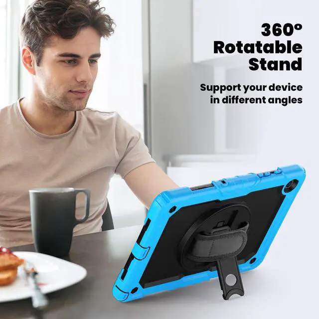 Alt view image 5 of 7 - Heavy Duty Shockproof Protective Case with Screen Protector, 360° Rotating Stand, Hand & Shoulder Strap for Samsung Galaxy Tab A9+ Plus 11-inch (SM-X210/X216/X218),Light Blue