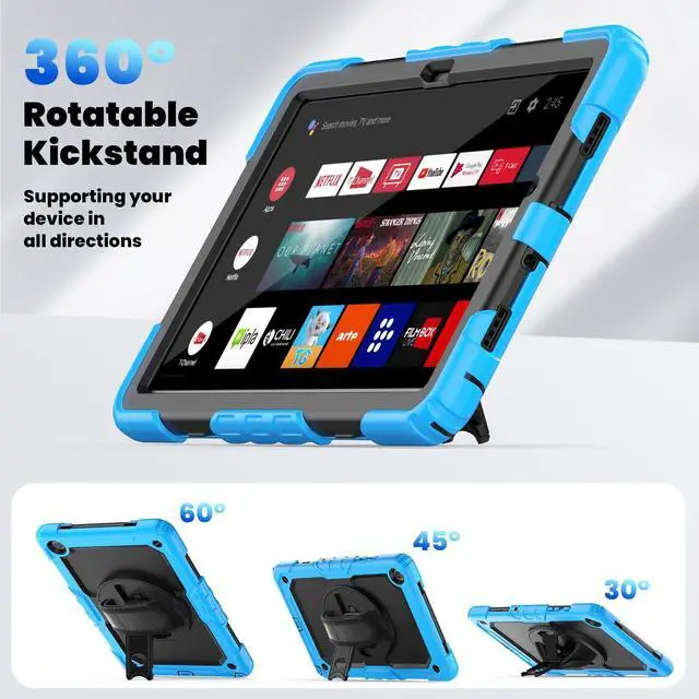 Alt view image 6 of 7 - Heavy Duty Shockproof Protective Case with Screen Protector, 360° Rotating Stand, Hand & Shoulder Strap for Samsung Galaxy Tab A9+ Plus 11-inch (SM-X210/X216/X218),Light Blue